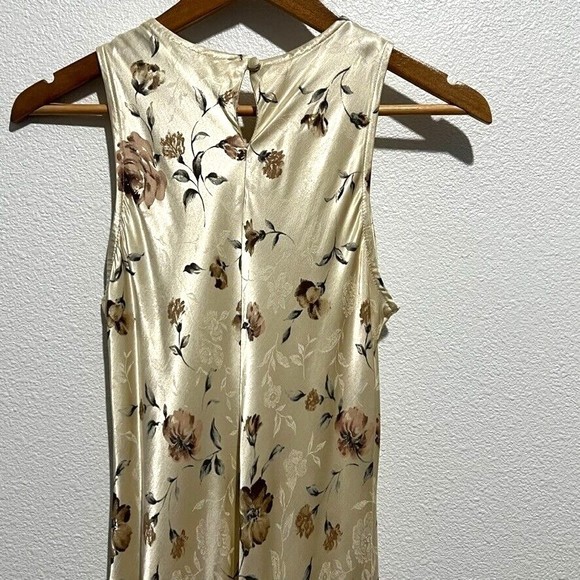 1990s Classic Silky Floral Brocade Sleeveless Dress-Back Button Key Hole Closure - Picture 7 of 13